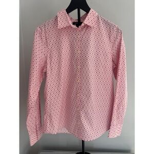 Lands' End Women's Pink Geometric Floral Print Button Front Shirt Sz 10 Classic‎